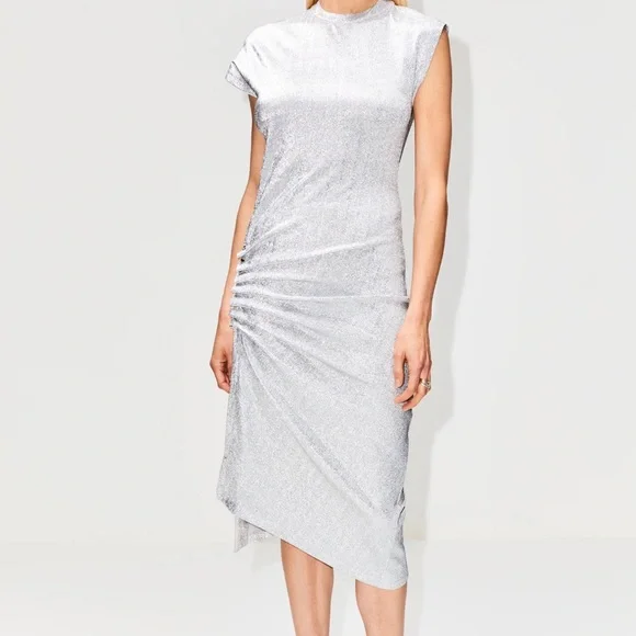 Paco Rabanne silver asymmetric ruched midi dress - Picture 14 of 15
